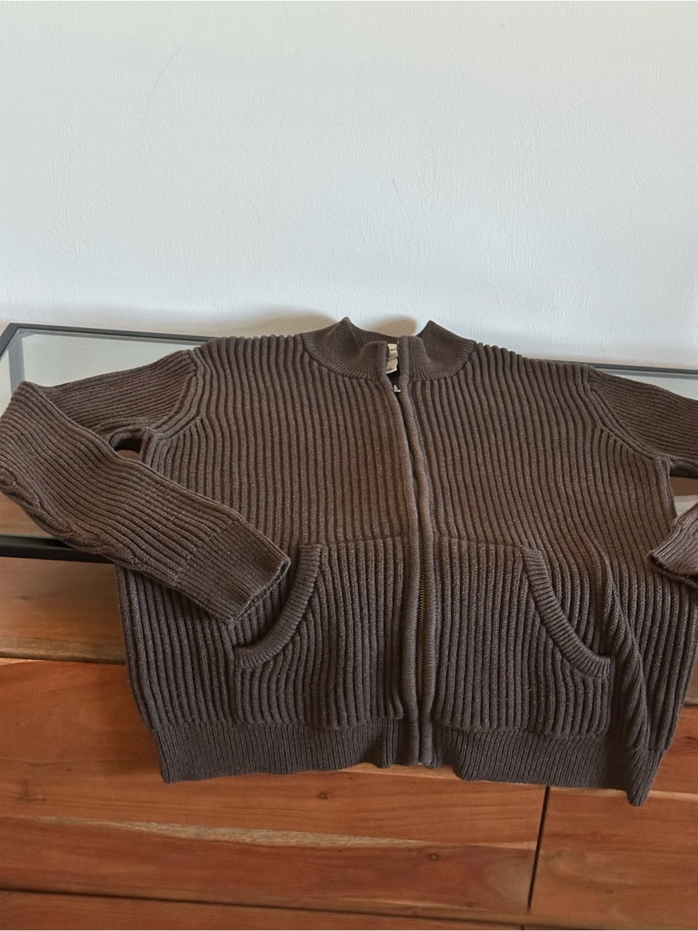 Vintage L.L.Bean Chocolate Brown Heavyweight Ribbed 100% Cotton Full Zip Cardiga
